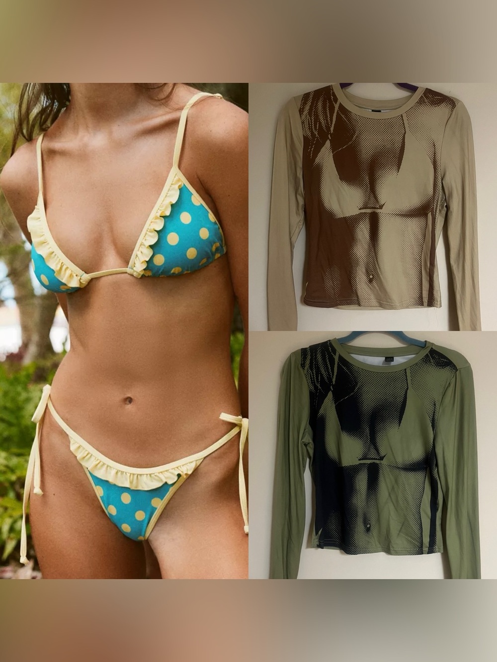 SHEIN Green & Beige Bikini T-shirts